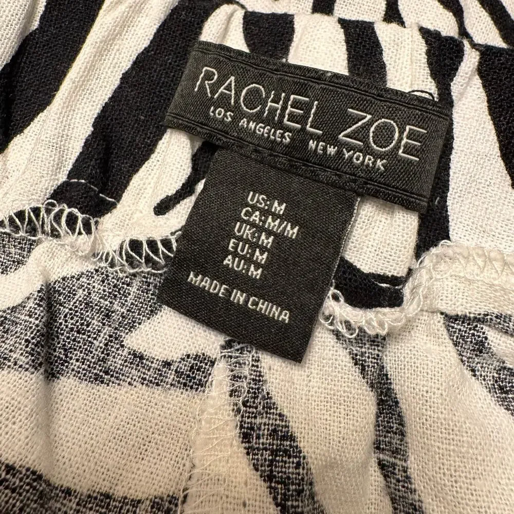 Rachel Zoe Zebra Print Wide Leg Pull On Pants Linen Blend Women's Size M Boho - Picture 2 of 9